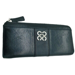 Coach Wallet Julia Black Womens Leather Silver Tone Zip Around-7.5 inch